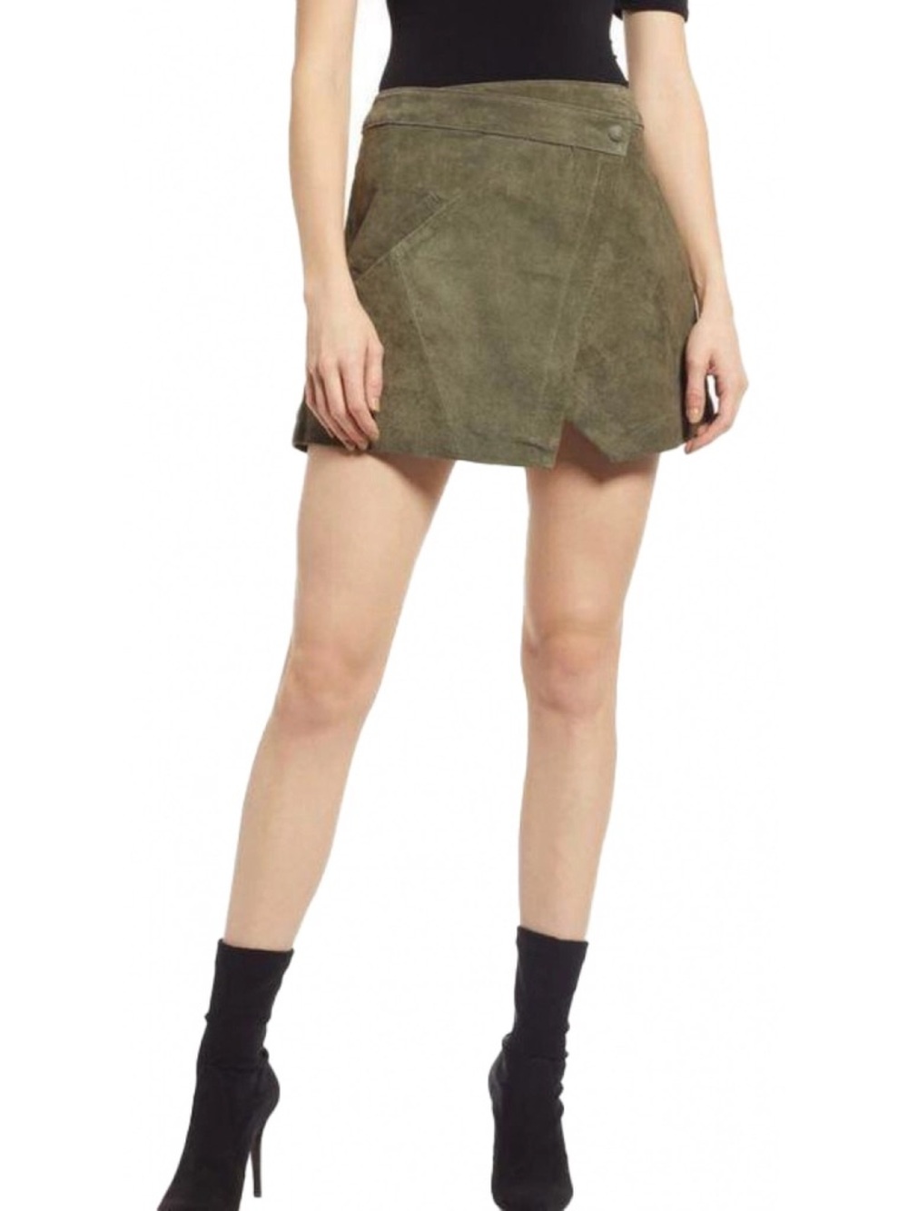 Blank NYC Olive Suede Wrap Mini Skirt